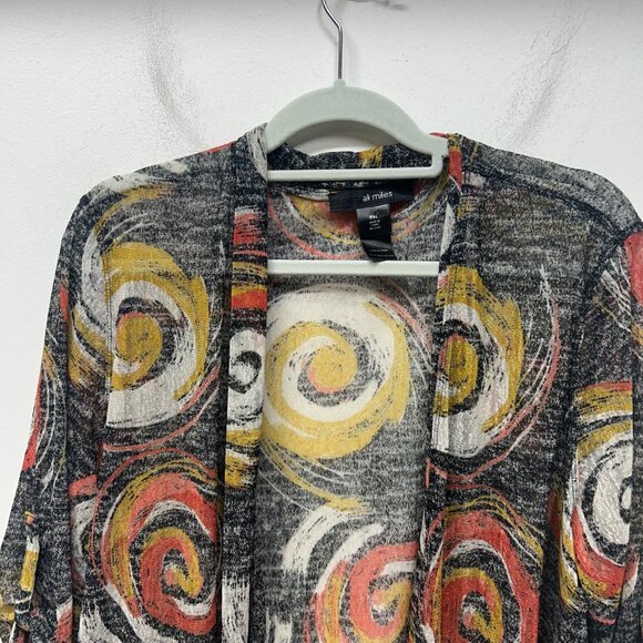 Ali Miles Colorful Swirl Print Open Front Cardigan XL Lightweight Knit - Picture 5 of 10